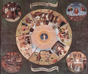 Sieben Todsünden Das Bild Die sieben Todsünden und Die vier letzten Dinge sind Motive der von Hieronymus Bosch (1450–1516) geschaffenen Oberfläche einer Tischplatte. Sie wird im Museo del Prado in Madrid aufbewahrt. Foto: Wikipedia